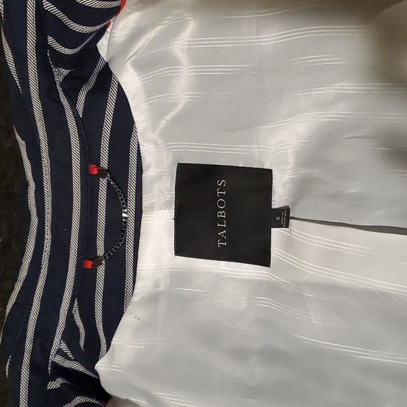 Talbots Blue & White Striped Trench Coat - Picture 13 of 13